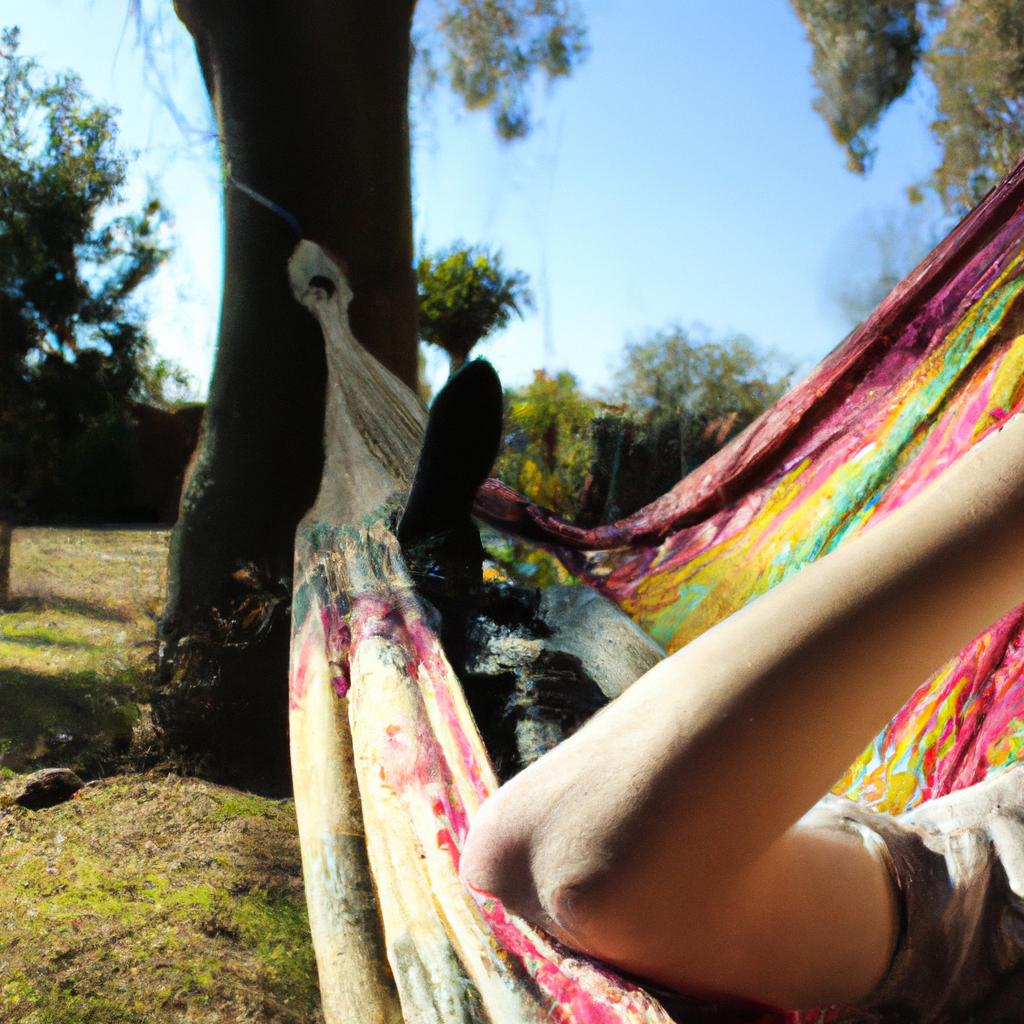 Person lounging on a hammock