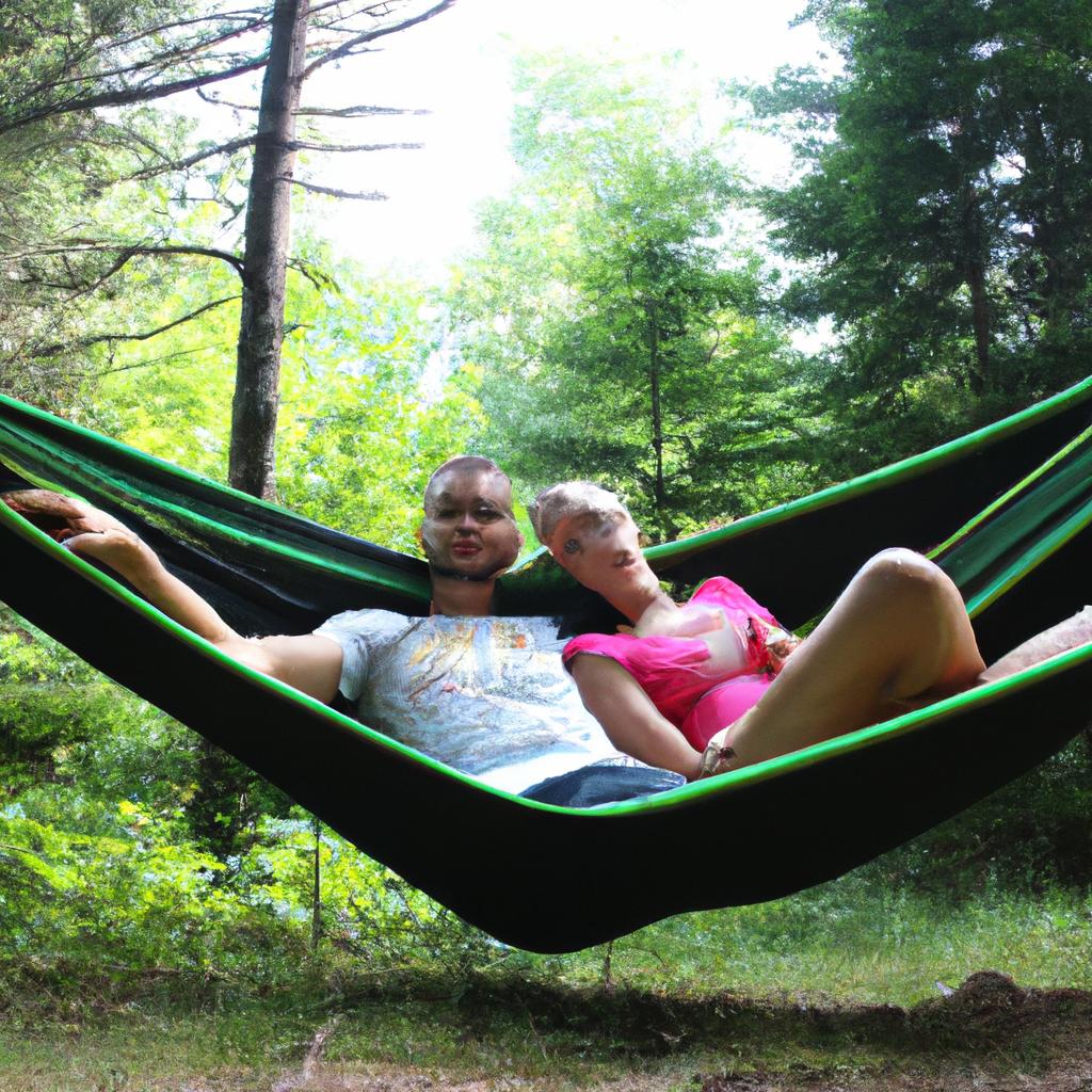 Man and woman relaxing in hammock