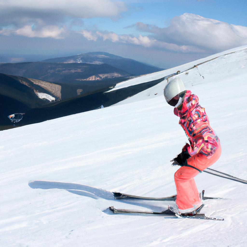Woman skiing in snowy mountains